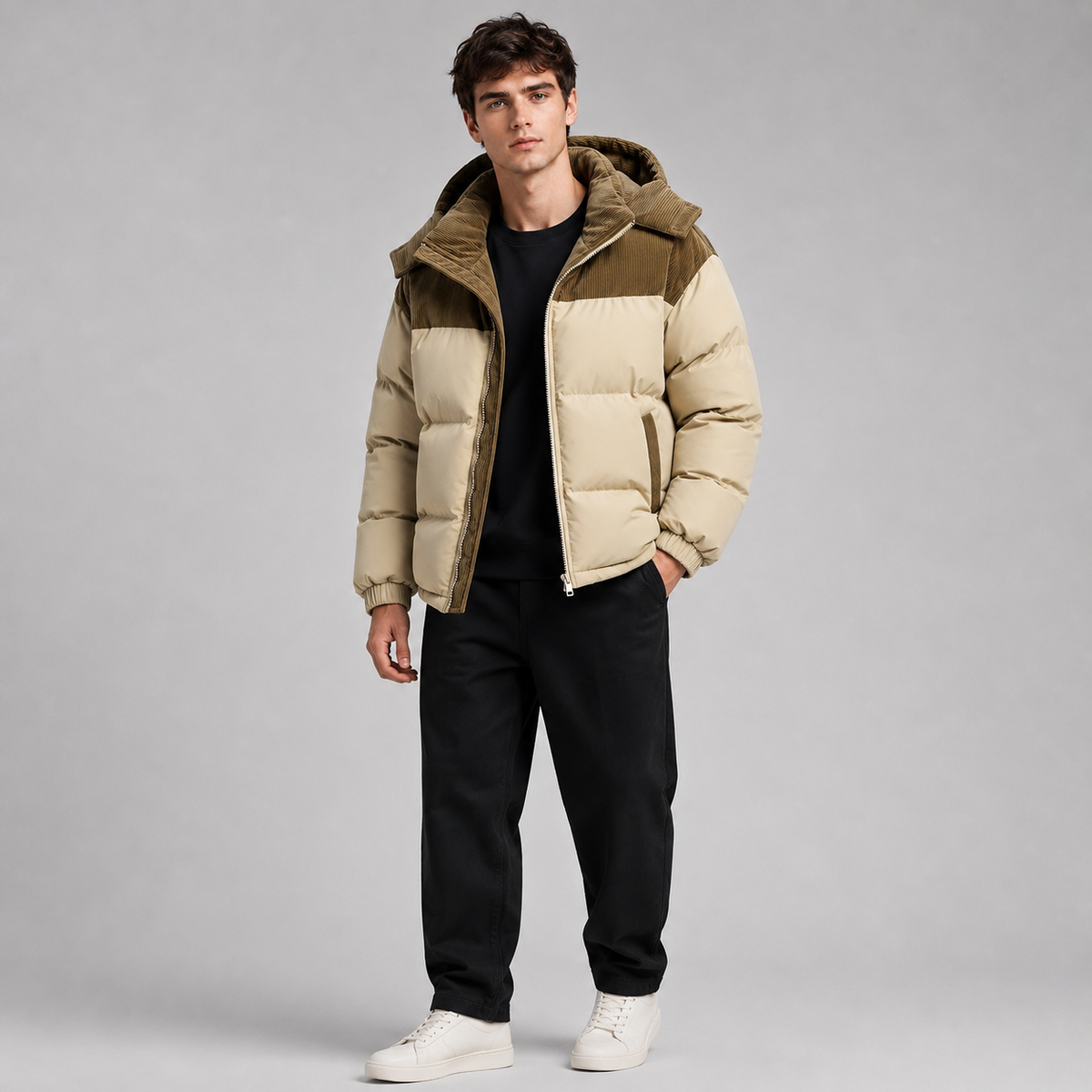 Rückansicht der warmen Oversize-Jacke für Herren
