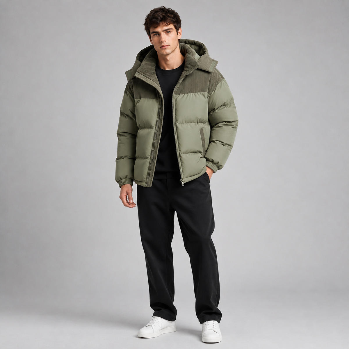 Herren-Steppjacke mit durchgehendem Reißverschluss