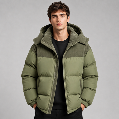 Herrenjacke mit angesetzter Kapuze und hohem Kragen