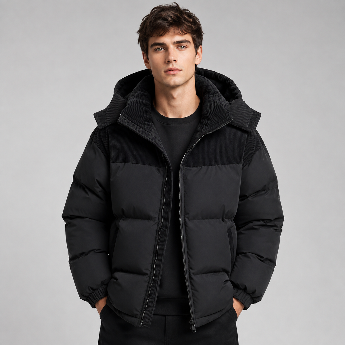 Herren Oversize-Steppjacke mit Kapuze in gepolsterter Ausführung