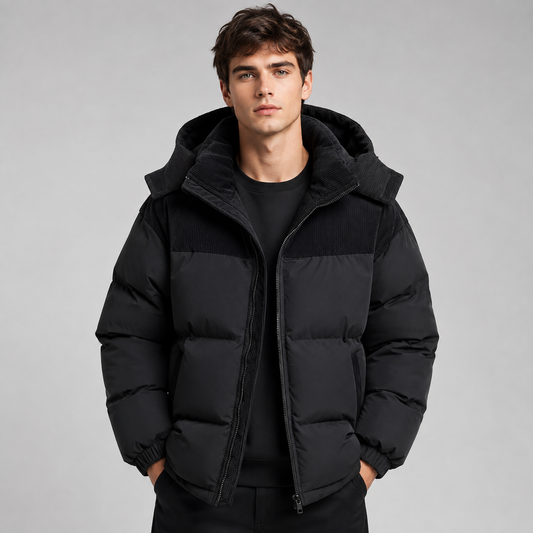 Herren Oversize-Steppjacke mit Kapuze in gepolsterter Ausführung