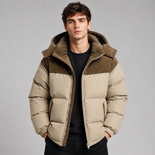 Frontansicht einer warmen Herren-Steppjacke im Oversize-Schnitt