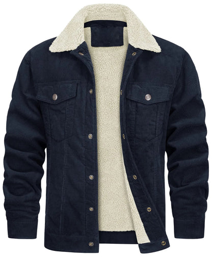 Gefütterte Cordjacke für Herren mit Sherpa-Kragen