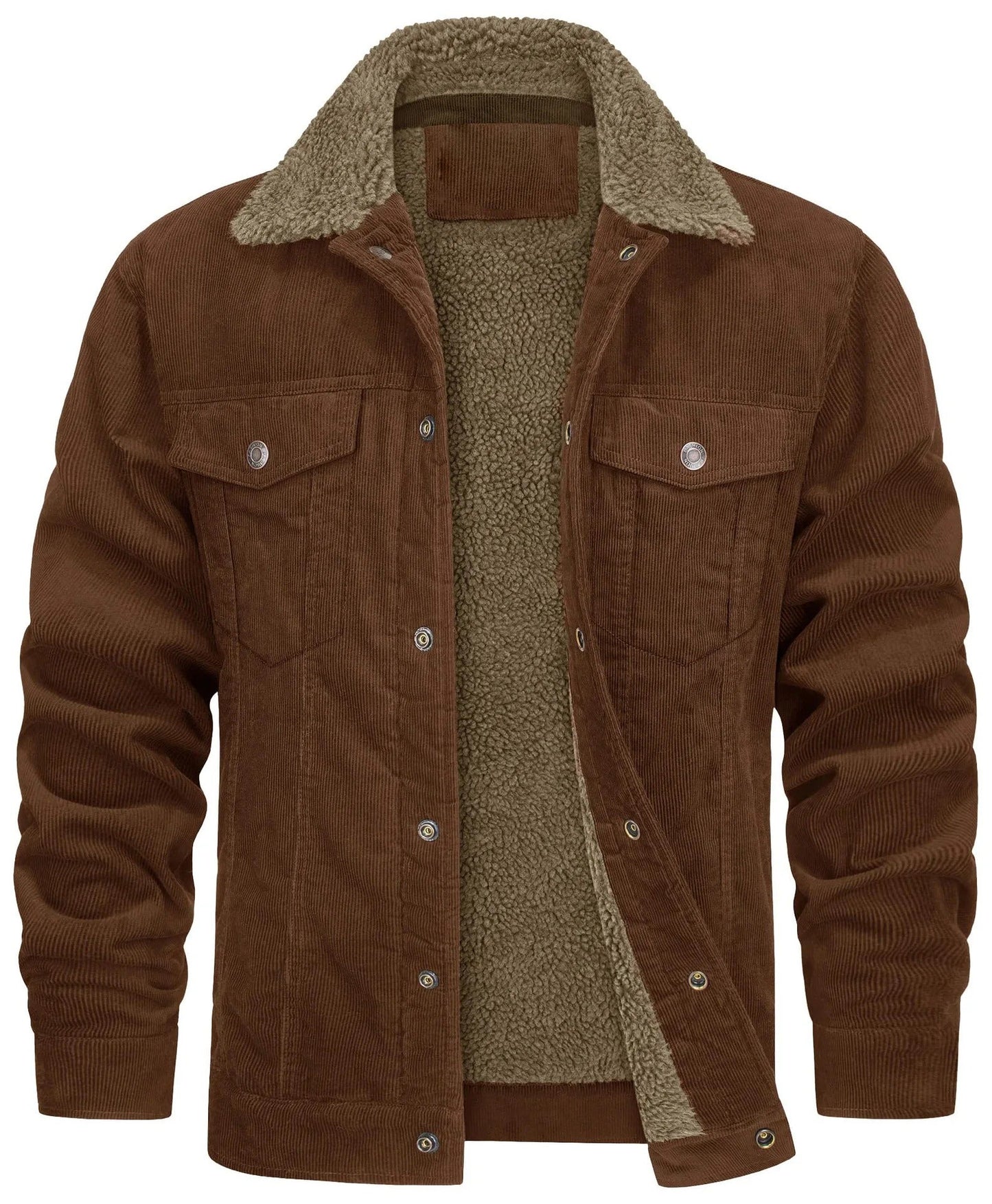 Gefütterte Cordjacke für Herren mit Sherpa-Kragen
