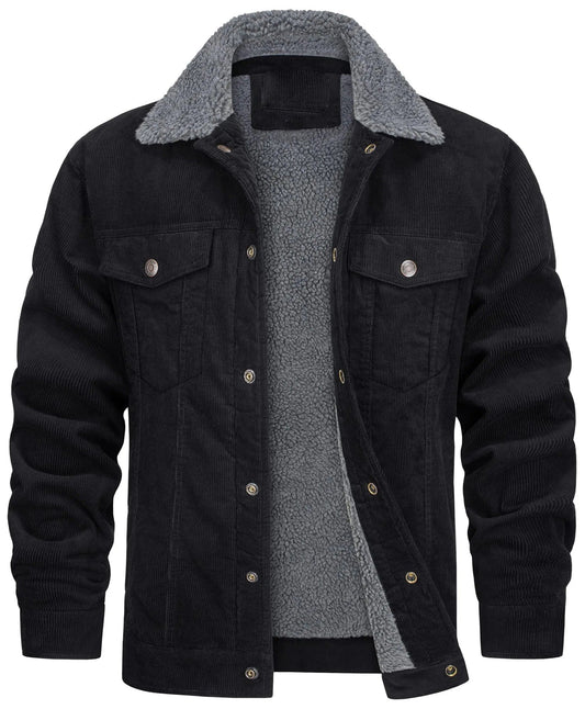 Gefütterte Cordjacke für Herren mit Sherpa-Kragen