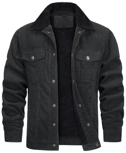 Gefütterte Cordjacke für Herren mit Sherpa-Kragen