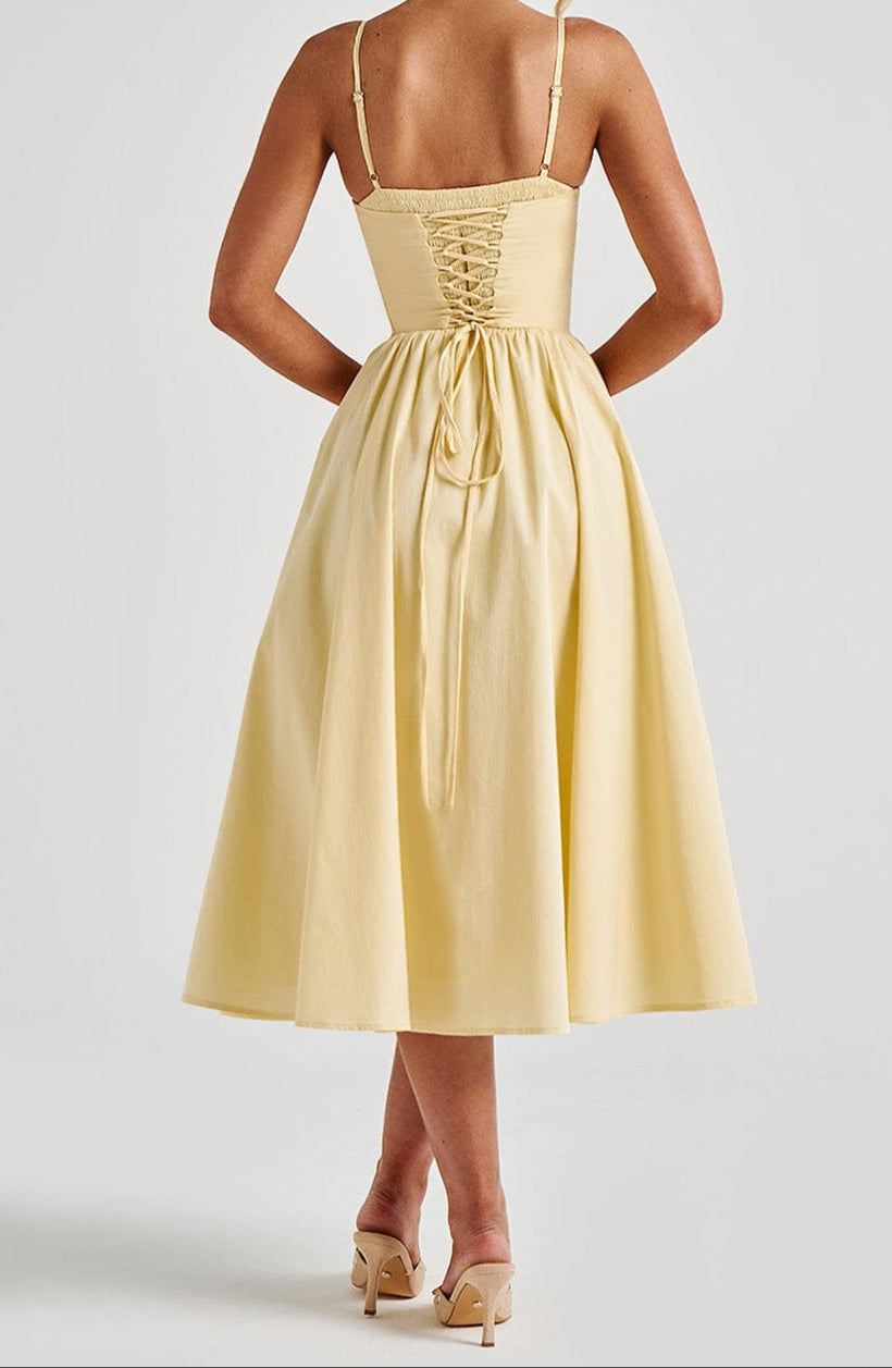 Women's Midi Dress with Corset in Lemon Yellow 