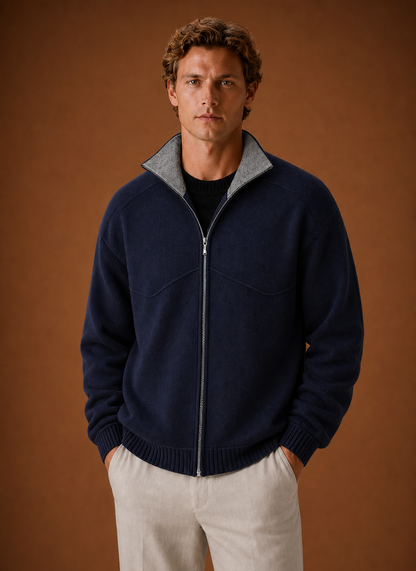 Herren-Strickjacke mit durchgehendem Reißverschluss