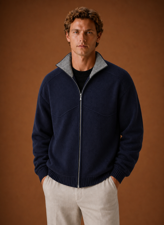 Herren-Strickjacke mit durchgehendem Reißverschluss