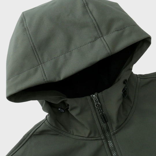 Men's softshell jacket with hood and functional design