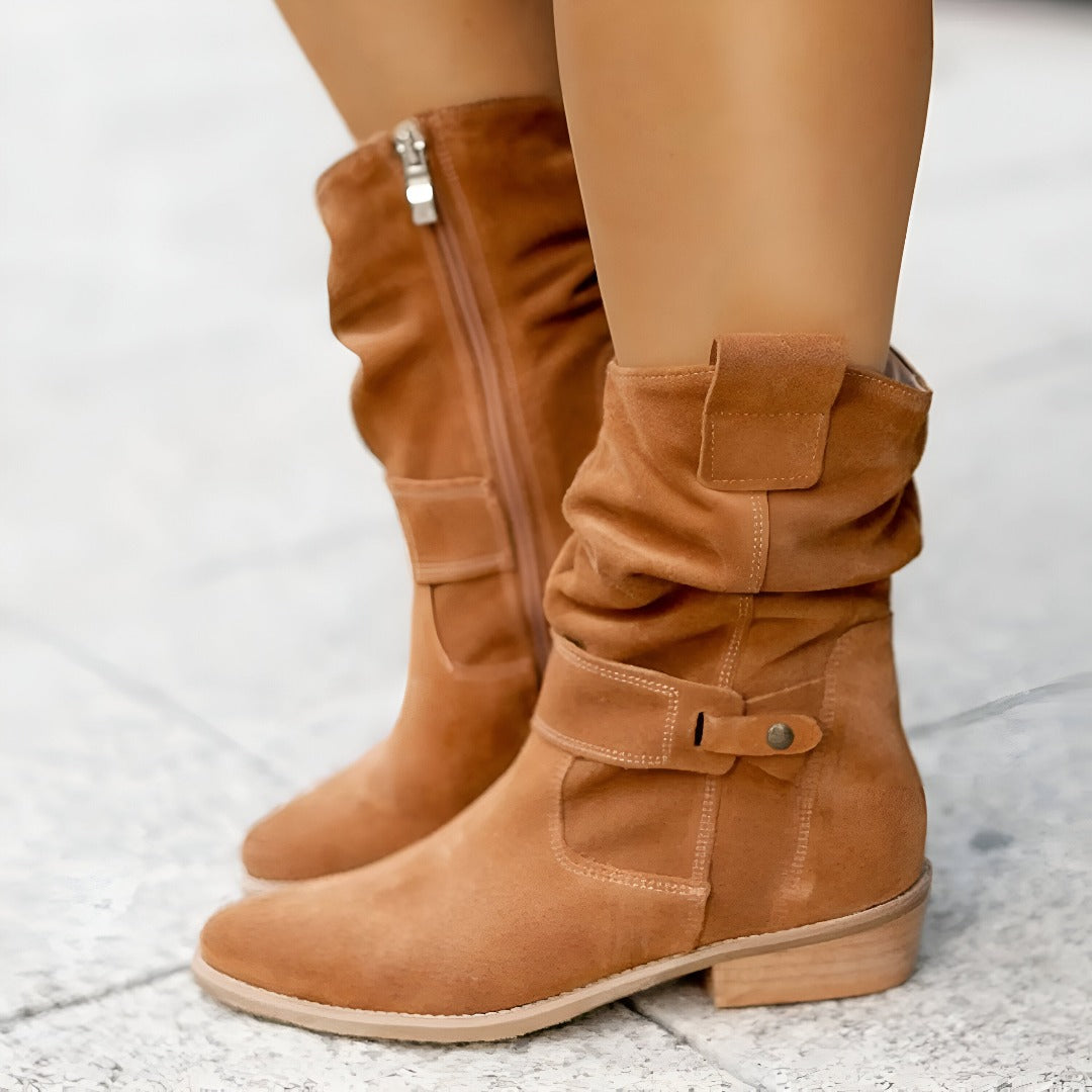 Women's Boots with Low Heel and Round Design