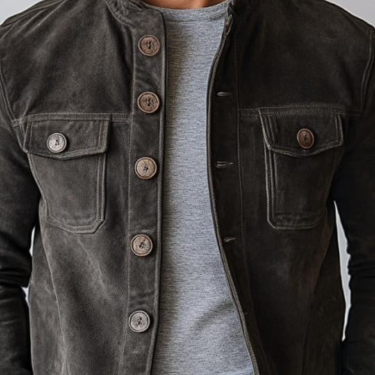 Men's casual jacket with stand-up collar and button placket 