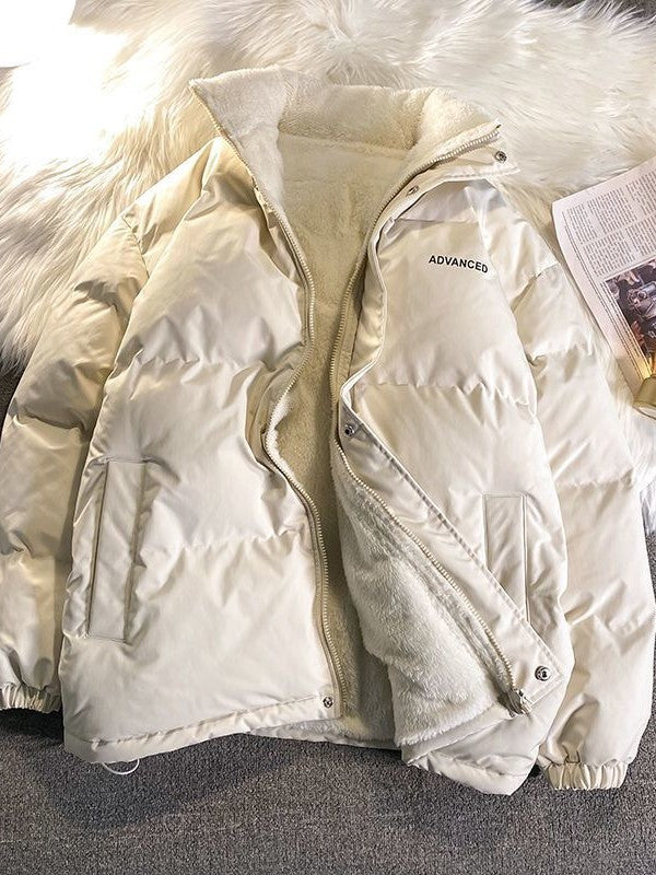 Women's Short Quilted Jacket with High Collar and Zipper 