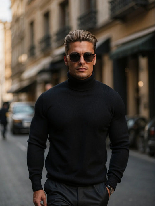 Men's roll-neck sweater made of virgin wool