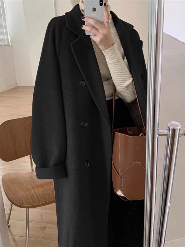 Women's Long Coat with Lapel Collar and Tie Belt 