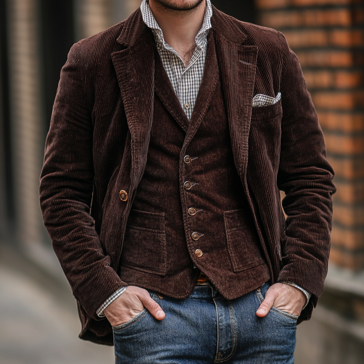 Men's Blazer and Vest Set in Vintage Style