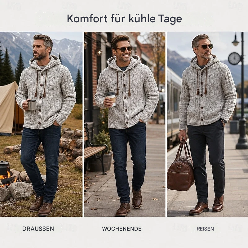 Herren Zopfstrick Kapuzenstrickjacke