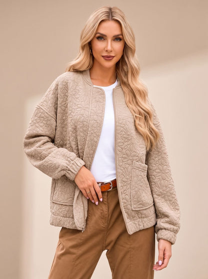 Damen Steppjacke Mit Blumenstruktur Beige