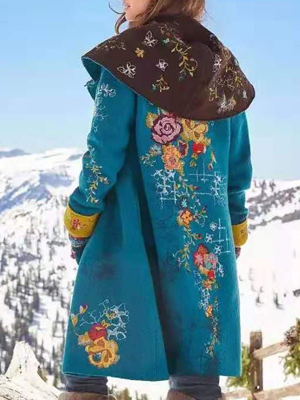 Women's Long Printed Coat with Button Placket 