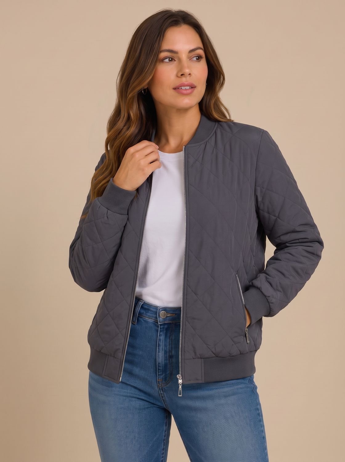 Damen Bomberjacke Mit Rautensteppung