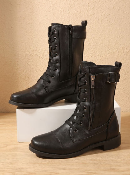 Damen-Schnürboots mit runder Zehenkappe aus Kunstleder