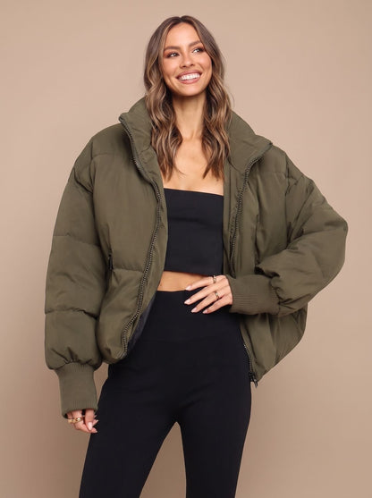 Damen Oversize Steppjacke Mit Stehkragen